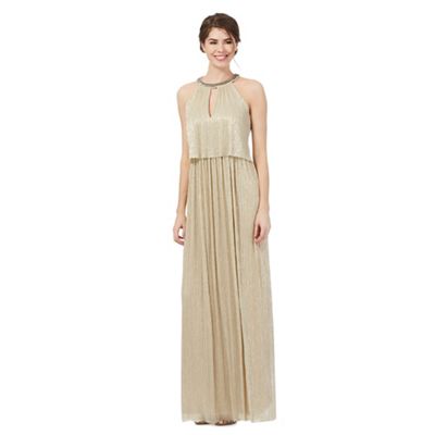 Debut Gold bead embellished neck two-tier maxi dress